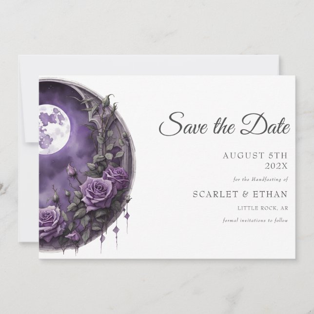 Vollmond Garden Door Lila Rose Boho Handfasting Save The Date (Vorderseite)