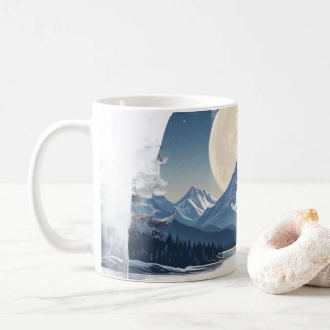 Vollmond-Gebirgslandschaft-Sweatshirt Kaffeetasse (Mit Donut)
