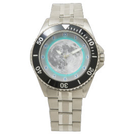 Vollmond Glow Effect Blaues Aquamarines Design Armbanduhr