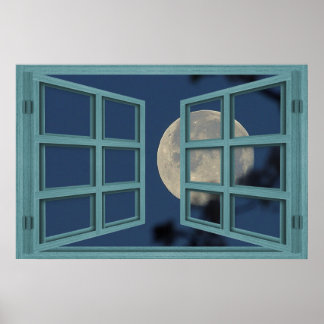 Vollmond Green 6 Pane Open Window Poster
