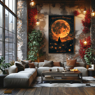 Vollmond-Halloween mit Fledermäusen, Kerzen und Na Poster