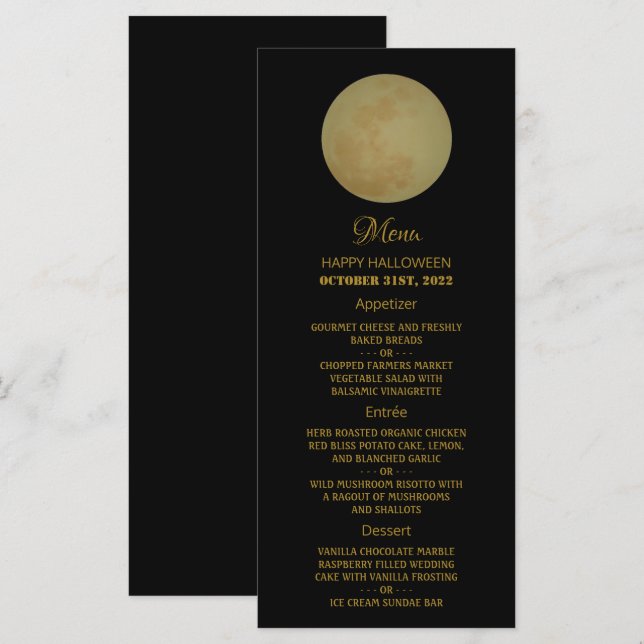 Vollmond, Halloween-Party Menu Menükarte (Vorne/Hinten)