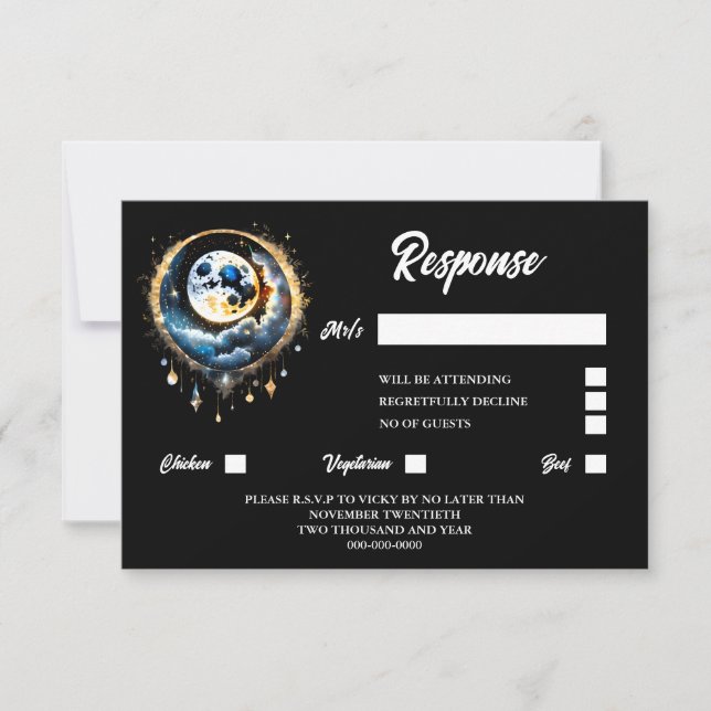 Vollmond Himmelsstarren Nachtluna-Reaktion RSVP Karte (Vorderseite)