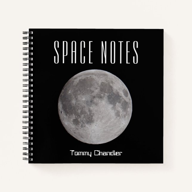 Vollmond im Space Theme Notebook mit Namen Notizbuch (Vorderseite)
