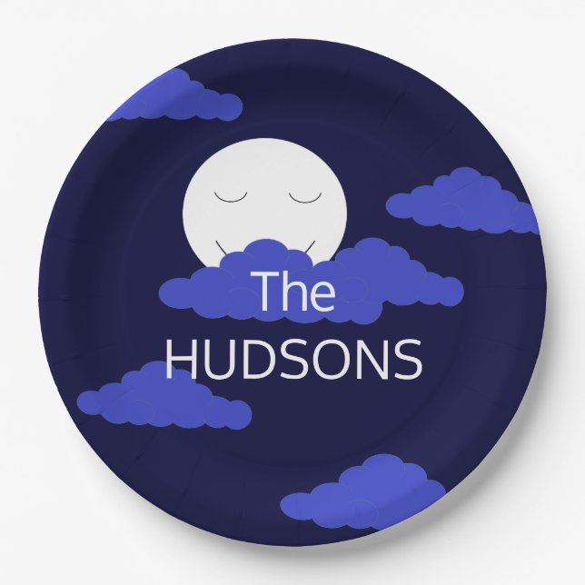 Vollmond lächeln mit dunklen Wolken: Pappteller (Vorderseite)