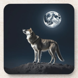 Vollmond leuchtet auf dem Wolf Getränkeuntersetzer
