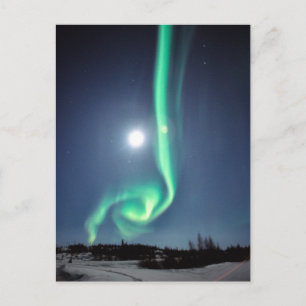 Vollmond mit Aurora   Yellowknife Kanada Postkarte