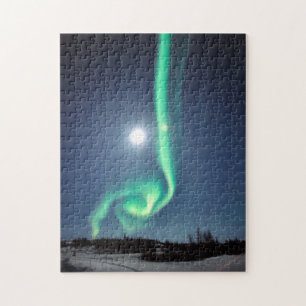 Vollmond mit Aurora Yellowmesser Kanada Puzzle