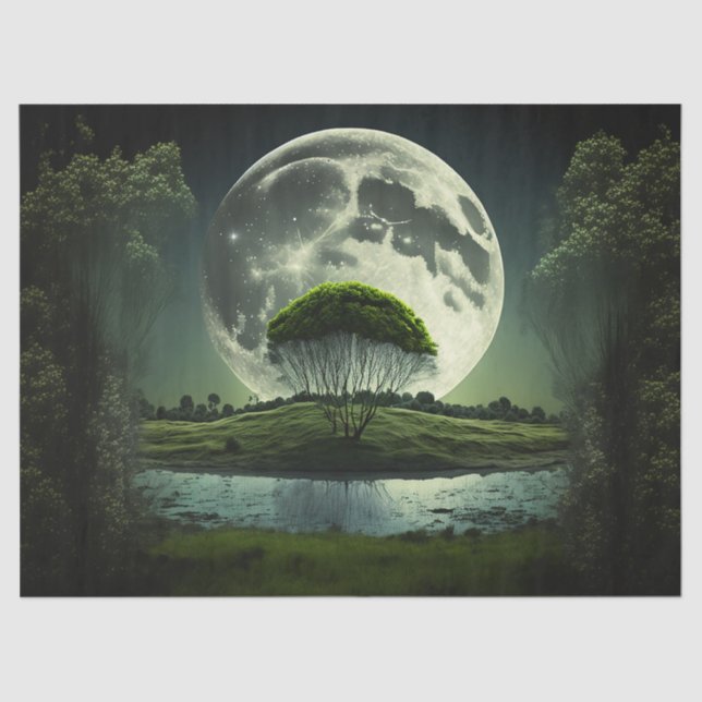 Vollmond mit Baum und Flussdekoupage Seidenpapier (Vorderseite)