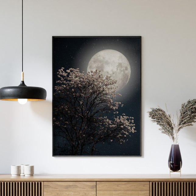 Vollmond mit blühendem Baum Poster (Von Creator hochgeladen)