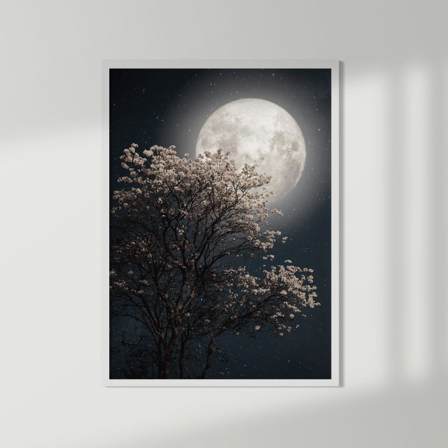Vollmond mit blühendem Baum Poster (Blooming tree and shining full Moon)