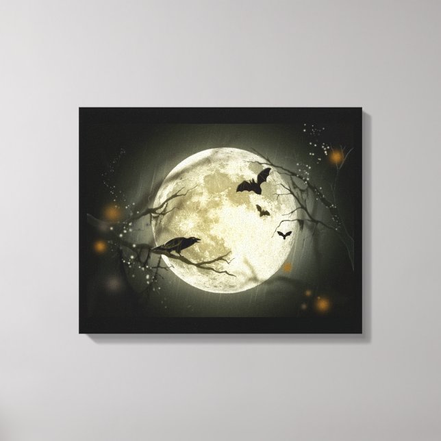 Vollmond mit Fledermäusen und Raven. Leinwanddruck (Vorderseite)
