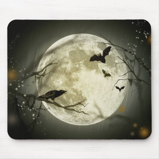 Vollmond mit Fledermäusen und Raven Mousepad (Vorne)