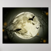 Vollmond mit Fledermäusen und Raven