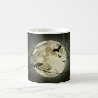 Vollmond mit Fledermäusen und Raven