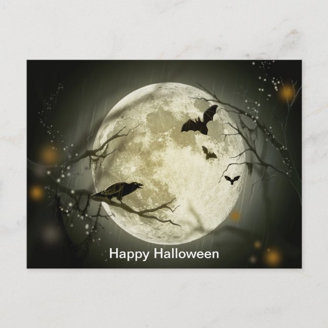 Vollmond mit Ruck und Fledermäusen Postkarte (Vorderseite)