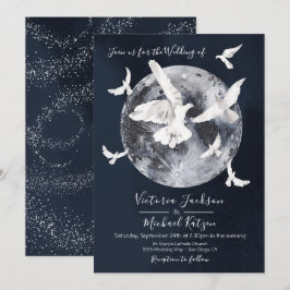 Vollmond mit Tauben Hochzeitseinladungen Einladung