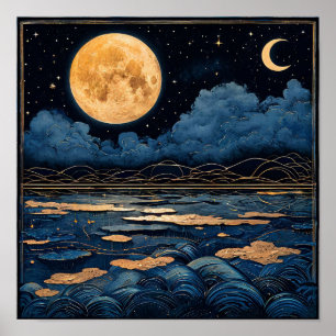 Vollmond Nacht Himmel Spiegelung Dekor Druck Poster