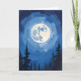 Vollmond | Nachthimmel Wald Aquarellmalerei Karte