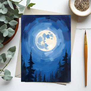 Vollmond   Nachthimmel Wald Aquarellmalerei Postkarte