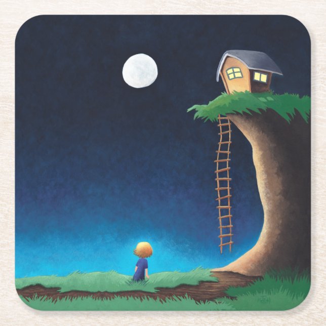 Vollmond Night Sky Square Paper Untersetzer (Vorderseite)