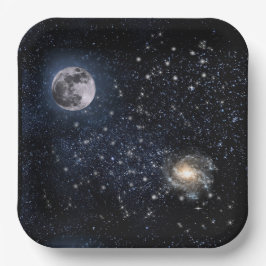 Vollmond Night Sky Stars Abendessen Pappteller
