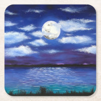 "Vollmond" Night Time Ocean Beach Untersetzer