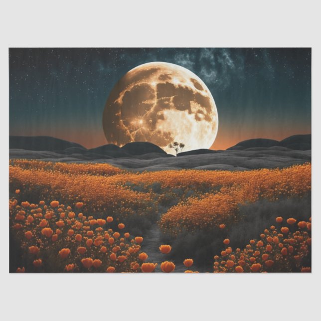 Vollmond Orange Feld der Blume Dekoupage Seidenpapier (Vorderseite)