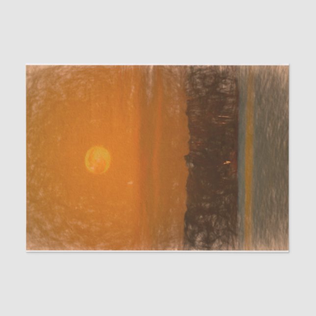 Vollmond Orange Sunset Beach Sketch Kunst Seidenpapier (Vorderseite)