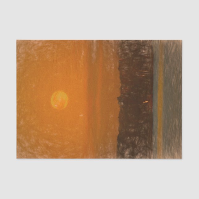 Vollmond Orange Sunset Beach Sketch Kunst Seidenpapier (Vorderseite)