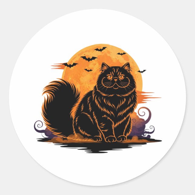Vollmond Persian - Fluffy Persian Cat Halloween Runder Aufkleber (Vorderseite)