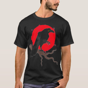 Vollmond Raven Creepy Forest Animal Bird Red Moon T-Shirt