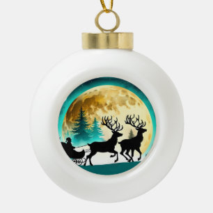 Vollmond Rentier und Sleigh Keramik Kugel-Ornament