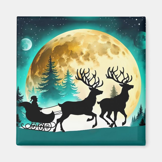 Vollmond Rentier und Sleigh Magnet (Vorne)