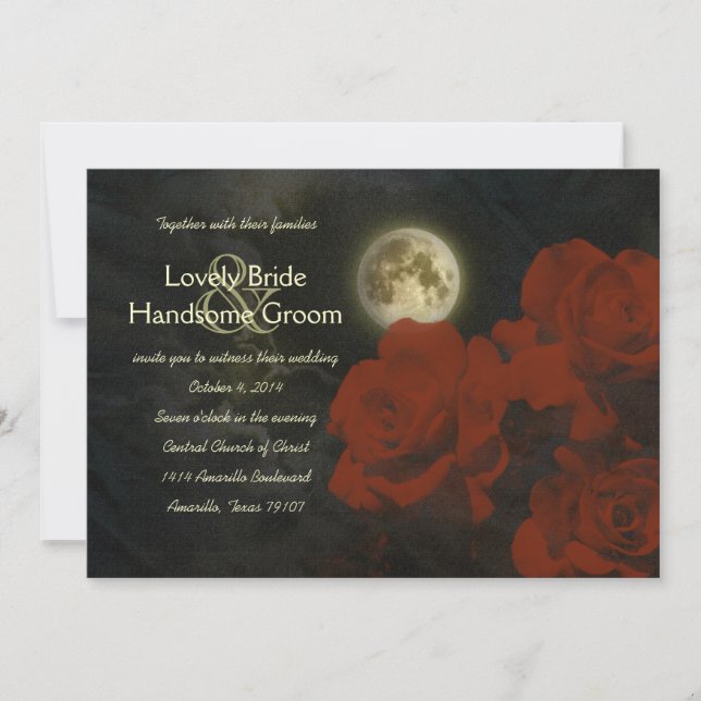 Vollmond Rote Geister Rose Hochzeit Einladung (Vorderseite)