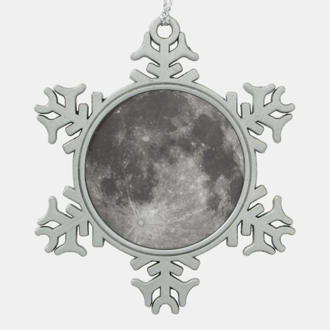 Vollmond Schneeflocken Zinn-Ornament (Vorderseite)
