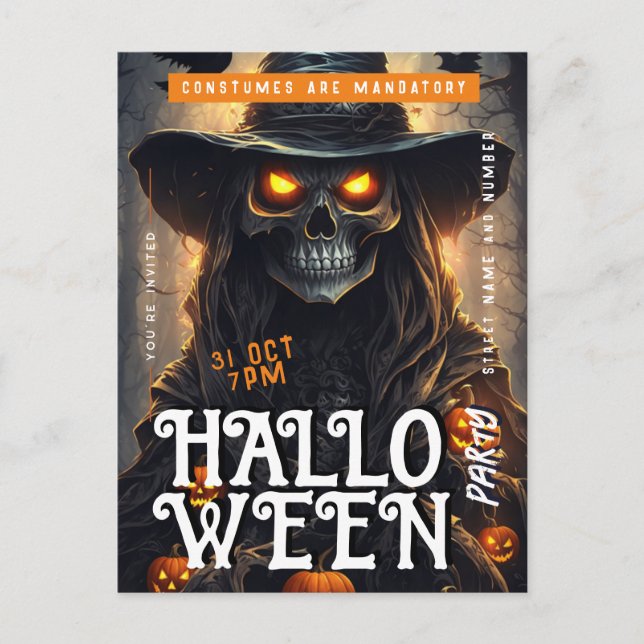 Vollmond Schwarz-Weiß-Halloween-Party Einladung Postkarte (Vorderseite)