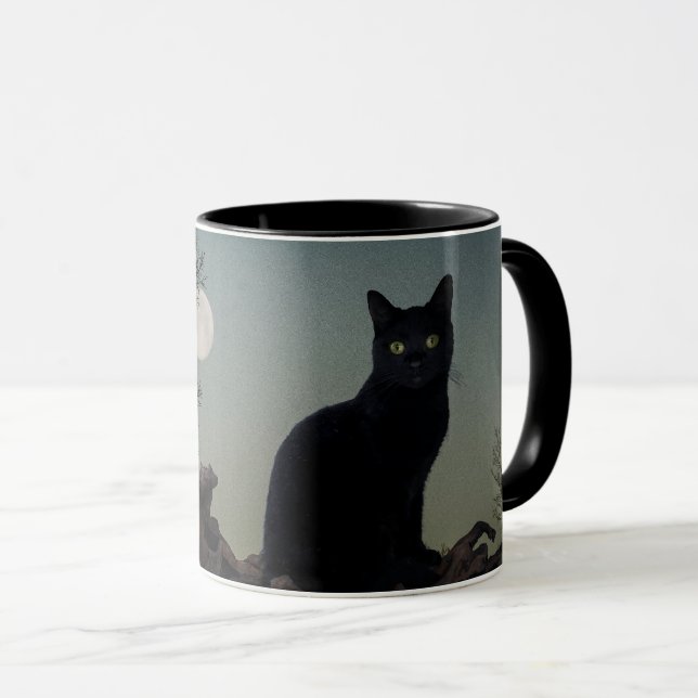 Vollmond Schwarze Katze auf einem Baum Tasse (VorderseiteRechts)