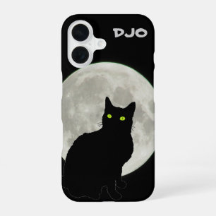 Vollmond-Schwarze Katze schaut nach oben iPhone 16 Hülle