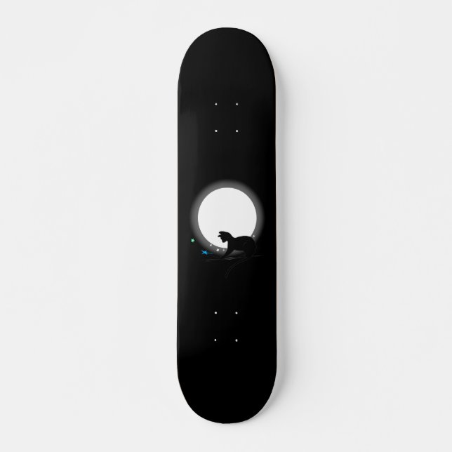 Vollmond-Schwarze Katze und Sterne Skateboard (Vorne)