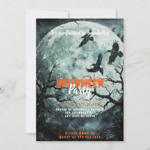 Vollmond Schwarze Vögel Gruselige Halloween-Party Einladung