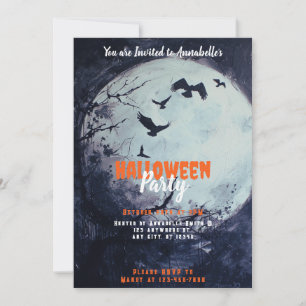 Vollmond-Schwarze-Vögel-Halloween-Party Einladung