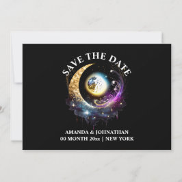 Vollmond Schwarzer Magenta Sternennacht 12x18 Save The Date