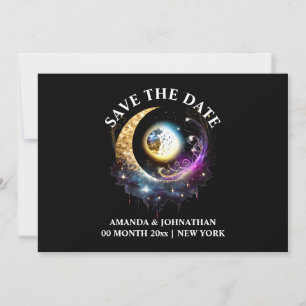 Vollmond Schwarzer Magenta Sternennacht 12x18 Save The Date