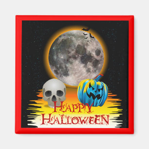 Vollmond, Skull und Blue Pumpkin am Abend. Magnet