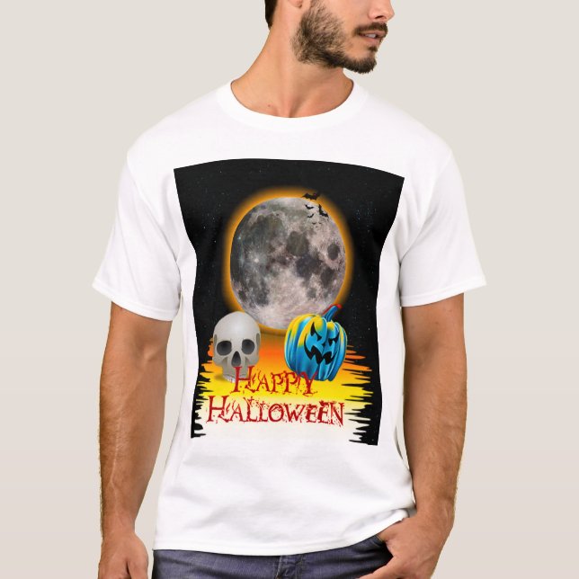 Vollmond, Skull und Blue Pumpkin am Abend. T-Shirt (Vorderseite)
