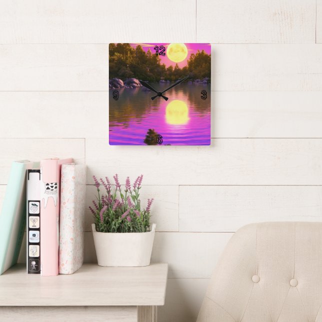 Vollmond steigt quadratische wanduhr (Lesesaal)