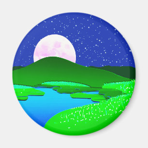 Vollmond steigt über grüne Hügel Magnet