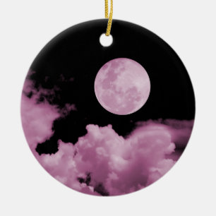 VOLLMOND U. WOLKEN SCHWARZES U. ROSA KERAMIKORNAMENT