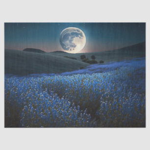 Vollmond über blaues Feld der Blume Entkopplung Seidenpapier